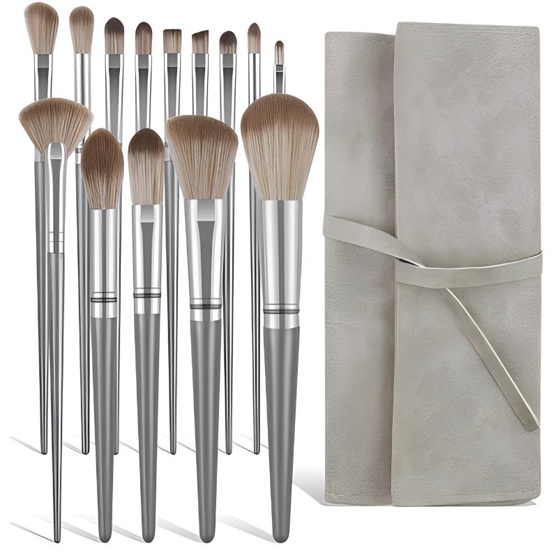 Merit Beauty Makeup - 14-częściowy Zestaw Pędzli do Makijażu Srebrnoszary