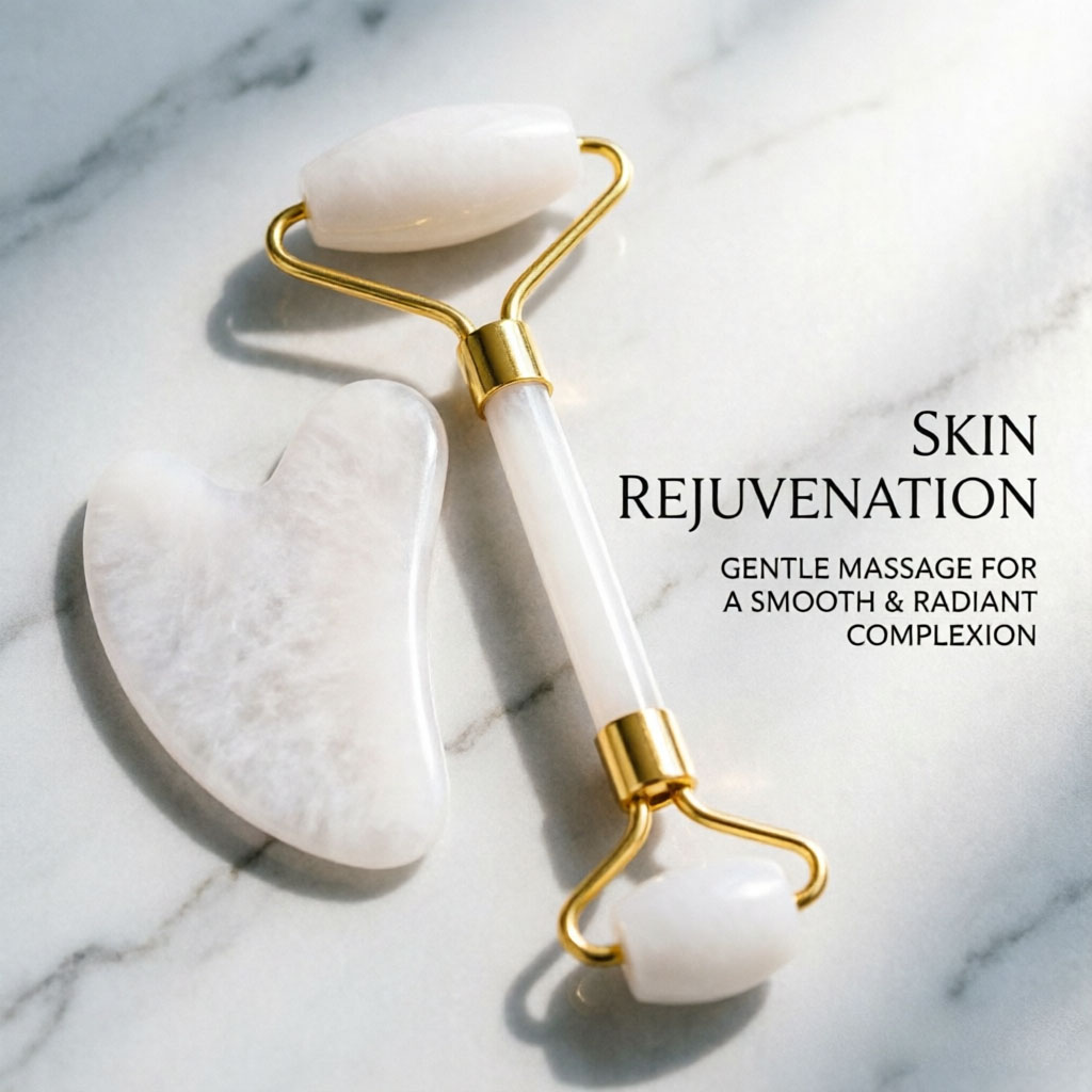 Face Massager - Biały Gua Sha z naturalnego jadeitu,